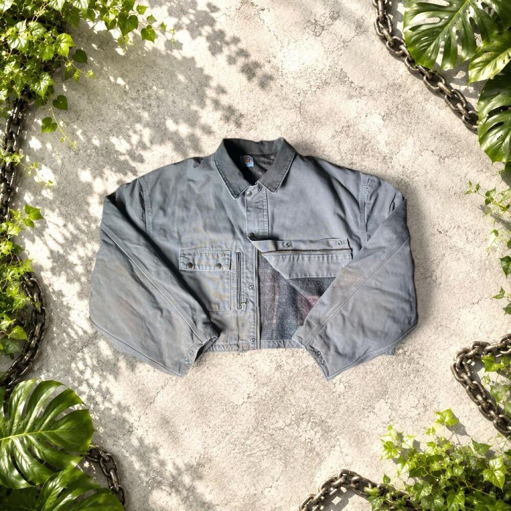 Carhartt Tan Pearl Snap Trucker Duck Canvas Jacket sz us L Union Cropped Detroit